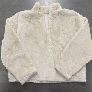 a new day Cream Faux Fur Teddy Quarter-Zip Pullover Sweater M